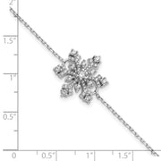 Sterling Silver Rhodium-plated CZ Snowflake w/1in ext Bracelet