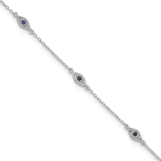 Sterling Silver Rhodium-plated Polished Blue & White CZ Eyes Bracelet