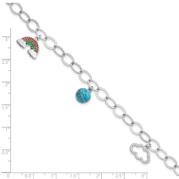Sterling Silver 8in RH-plated Multi-color Nano Crystal Turquoise Bracelet