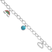 Sterling Silver 8in RH-plated Multi-color Nano Crystal Turquoise Bracelet