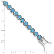 Sterling Silver Rhodium-plated Beaded Blue Created Opal Inlay Bracelet