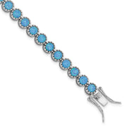 Sterling Silver Rhodium-plated Beaded Blue Created Opal Inlay Bracelet