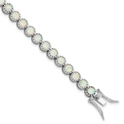 Sterling Silver Rhodium-plated Beaded White Created Opal Inlay Bracelet