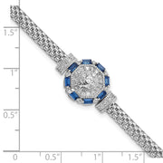Sterling Silver Rhodium-plated Polished Blue & White CZ Bracelet