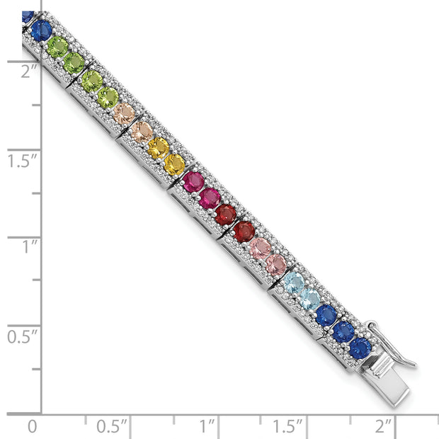 Sterling Silver Rhodium-plated CZ and Multicolor Nano Crystals Bracelet