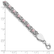 Sterling Silver Rhodium-plated Polished Pink CZ Flat Link 7.5in Bracelet