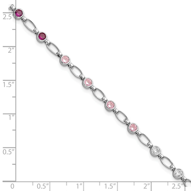 Sterling Silver Rhodium-plated Polished Red Pink Clear CZ Bracelet