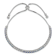 Sterling Silver Rhodium Created Blue Spinel & CZ Adjustable Bracelet
