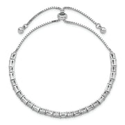 Sterling Silver Polished Rhodium-plated CZ Adjustable Bracelet