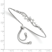 Sterling Silver Polished Rhodium-plated CZ Adjustable Bracelet