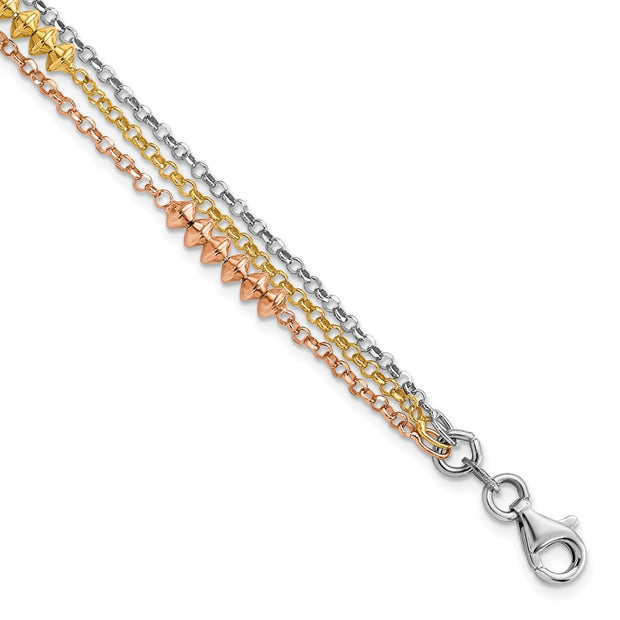 Sterling Silver RH-plated Rose & Yellow gold-plated Multi-strand w/ 1in ext