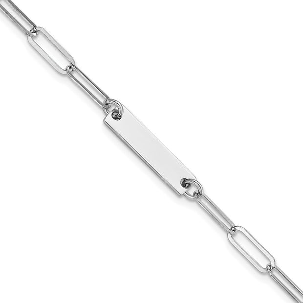 Sterling Silver Rhodium-plated Polished Bar w/ 1in ext. Bracelet