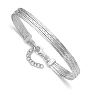 Sterling Silver Rhodium-plated Polished Multi-strand w/ 1.25in ext. Bracele