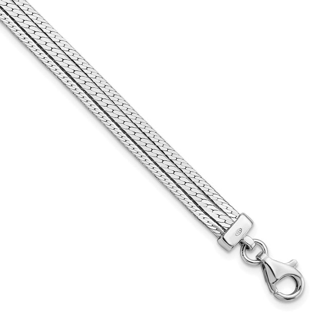 Sterling Silver Rhodium-plated Polished Multi-strand w/ 1.25in ext. Bracele