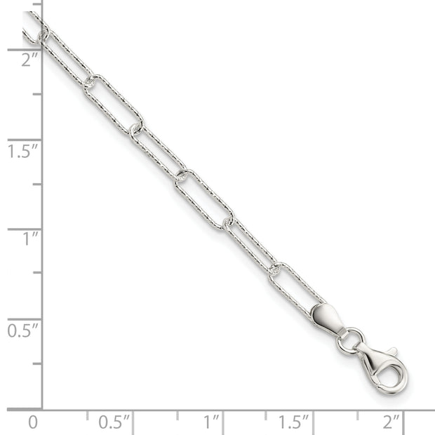 Sterling Silver Rhodium-plated D/C Fancy Link w/.75 in Ext Bracelet