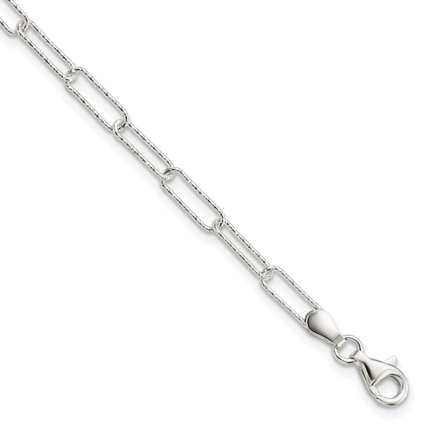 Sterling Silver Rhodium-plated D/C Fancy Link w/.75 in Ext Bracelet