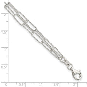 Sterling Silver Rhodium-plated Two D/C Fancy Link w/1 in ext Bracelet