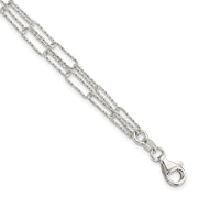 Sterling Silver Rhodium-plated Two D/C Fancy Link w/1 in ext Bracelet