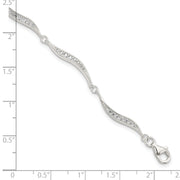 Sterling Silver Polished Wavy CZ w/.75 in ext. Bracelet