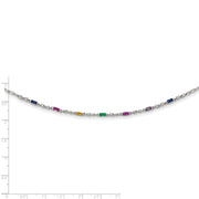 Sterling Silver Rhodium-plated Polished Multi-color CZ w/ 2 IN EXT Choker