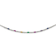 Sterling Silver Rhodium-plated Polished Multi-color CZ w/ 2 IN EXT Choker