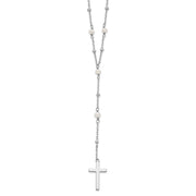 Sterling Silver Rhodium-plated Beaded FWC Pearl Cross w/2 in ext. Necklace