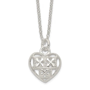 Sterling Silver Polished Hollow Heart w/1.25 in ext Necklace