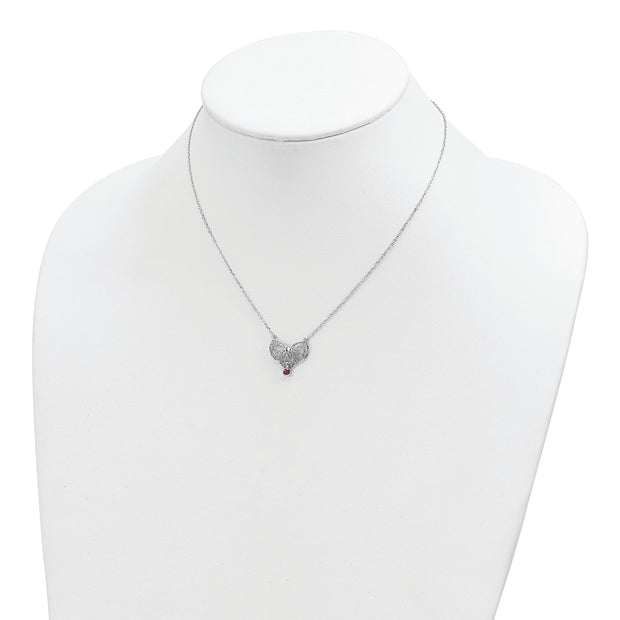 Sterling Silver Rhodium-plated Polished Jan. Bow CZ Birthstone Necklace