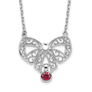 Sterling Silver Rhodium-plated Polished Jan. Bow CZ Birthstone Necklace