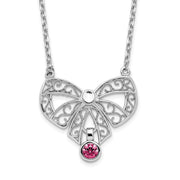 Sterling Silver Rhodium-plated Polished July Bow CZ Birthstone Necklace