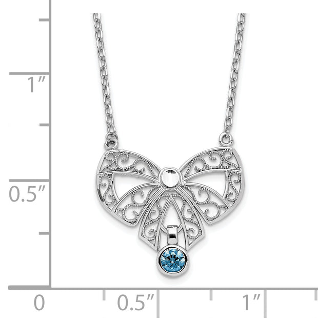 Sterling Silver Rhodium-plated Polished Sep. Bow CZ Birthstone Necklace