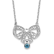 Sterling Silver Rhodium-plated Polished Sep. Bow CZ Birthstone Necklace