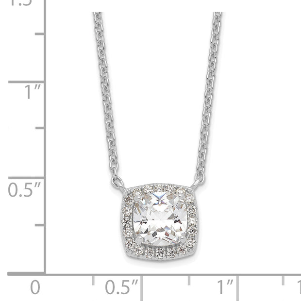 Sterling Silver Rhodium-plated Princess Cut CZ w/2 in ext. Necklace