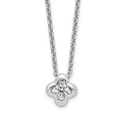 Sterling Silver Rhodium-plated Polished CZ Flower Necklace
