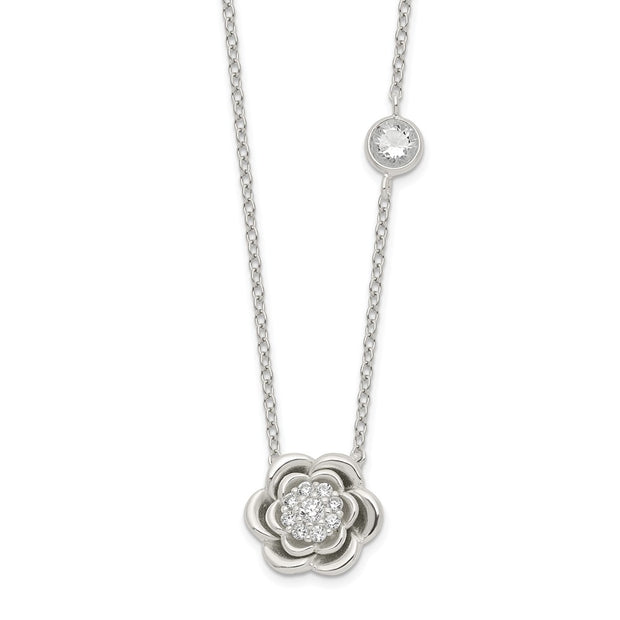 Sterling Silver Polished Floral CZ Necklace