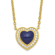 Sterling Silver Gold-tone CZ & Created Lapis Lazuli Heart w/2in ext Necklac