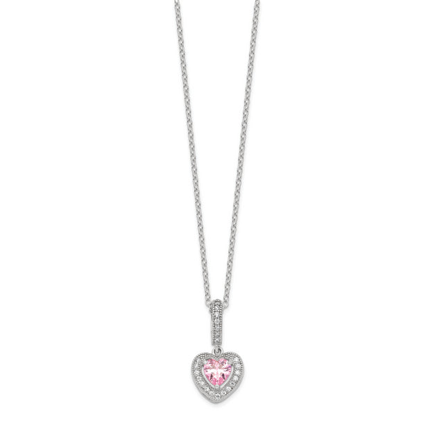 Sterling Silver Polished Rhodium CZ Heart 18in Necklace and Earring Set