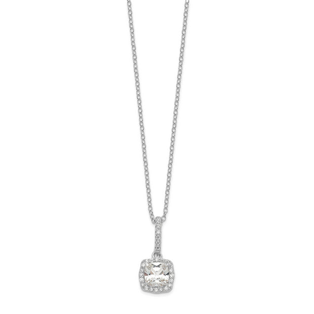 Sterling Silver Polished Rhodium-plated CZ 18in Necklace/Post Earrings Set
