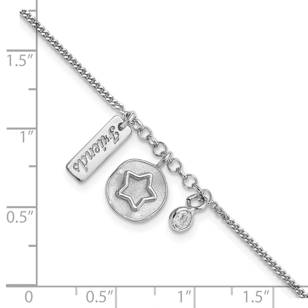 Sterling Silver Rhodium-plated Satin Star Friends CZ with .5in Ext Bracelet