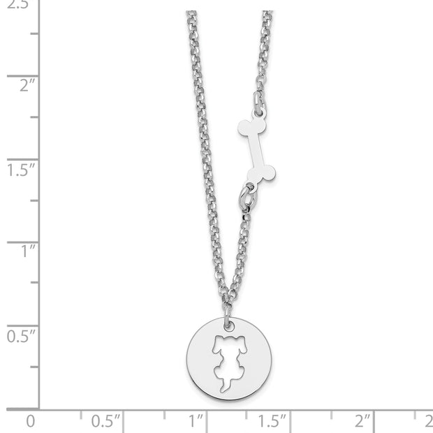 Sterling Silver Rhodium-plated Puppy and Bone w/1 in Ext Necklace