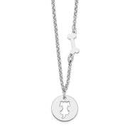 Sterling Silver Rhodium-plated Puppy and Bone w/1 in Ext Necklace