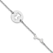 Sterling Silver Rhodium-plated Puppy and Bone w/.5 in Ext Bracelet