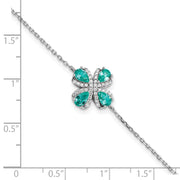 Sterling Silver Rhodium plated Teal & White CZ w/1IN EXT Bracelet