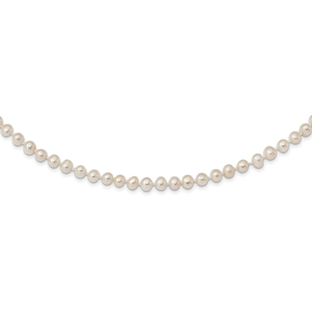 Sterling Silver Rhodium 5-6mm White Freshwater Cultured Pearl Necklace