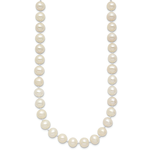 Sterling Silver Rhodium 7-8mm White Freshwater Cultured Pearl Necklace