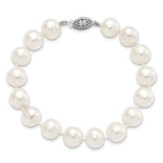 Sterling Silver Rhodium-plated 10-11mm White FW Cultured Pearl Bracelet