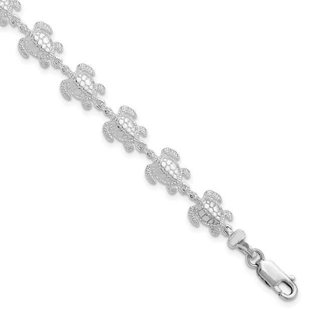 Sterling Silver Rhodium-plated Polished Sea Turtle Bracelet