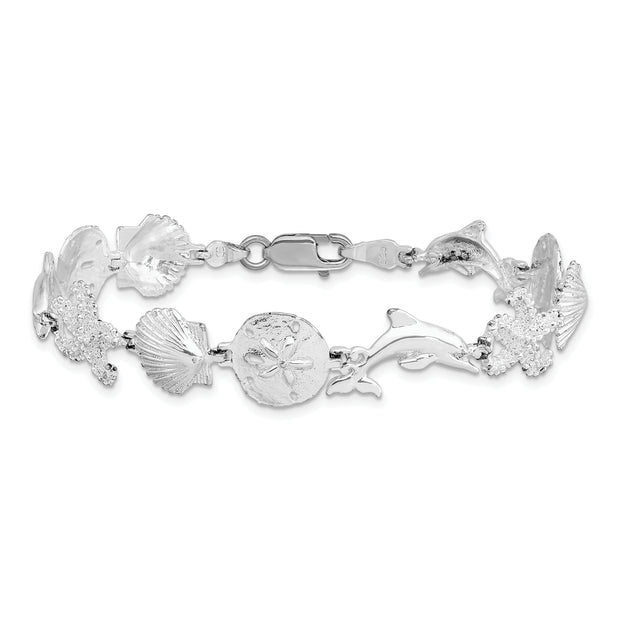 Sterling Silver Rhodium-plated Polished Sea Life Bracelet