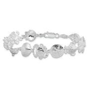 Sterling Silver Rhodium-plated Polished Multi-Shell and Sealife Bracelet