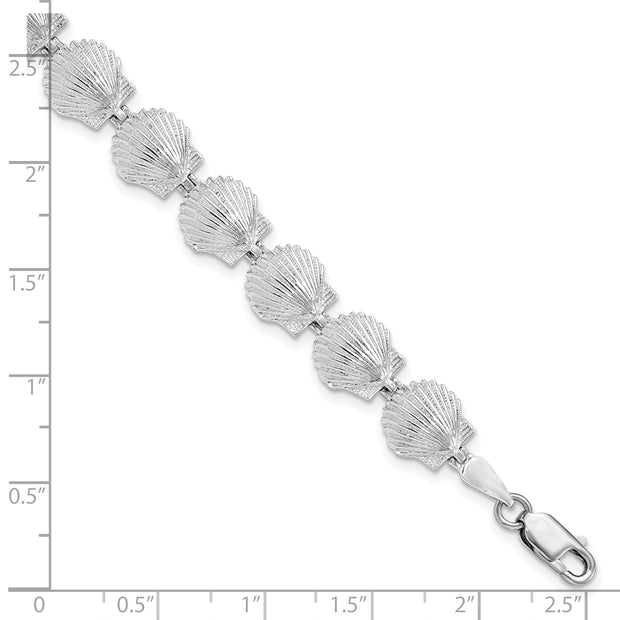 Sterling Silver Rhodium-plated Polished Scallop Shell Bracelet